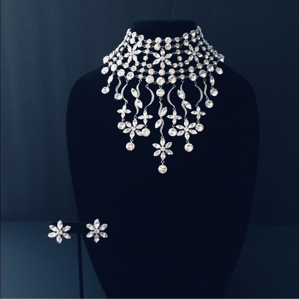 🇦🇪 UAE VINTAGE CRYSTALS CHOCKER NECKLACE & EARRINGS SET - Picture 1 of 10
